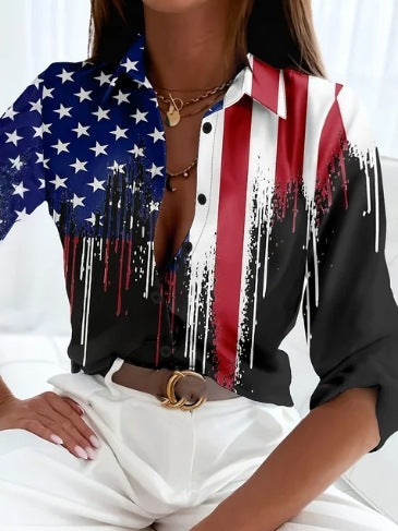 Women's Casual Long Sleeve Printed Shirt Loose Fit Acetate Fiber 13