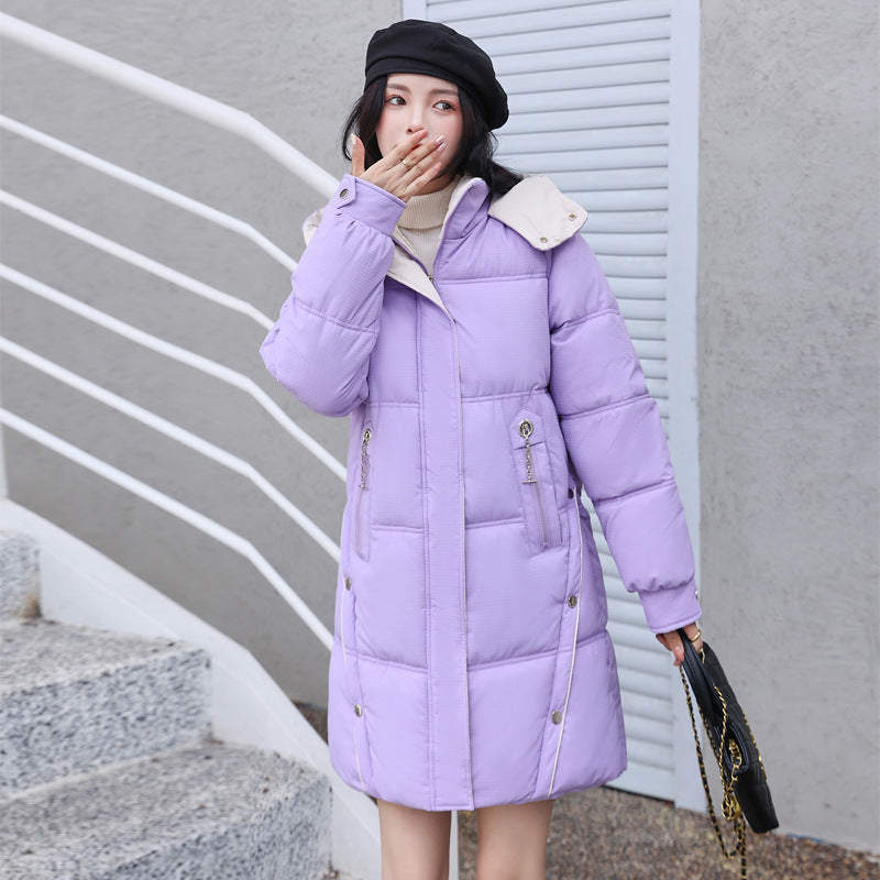 Women's Mid-Length Thickened Down Cotton Coat with Pockets 2