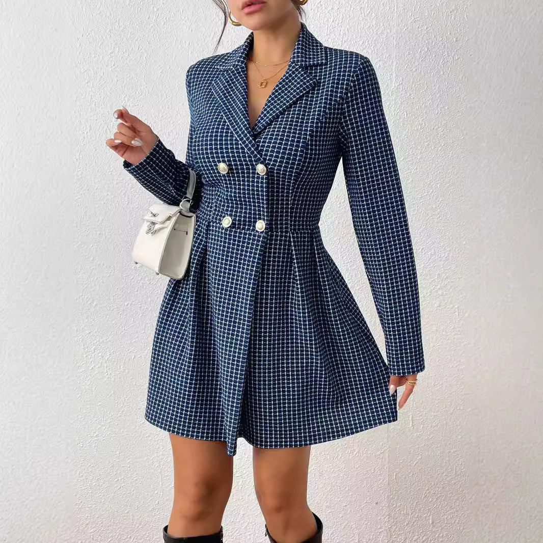 Women's Elegant Winter Coat V-Neck Long Sleeves Plaid Wool 5