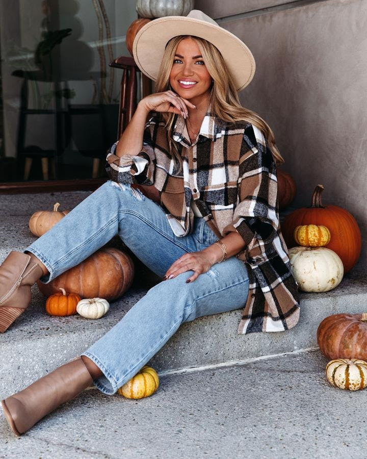 Women's Casual Long Sleeve Plaid Cashmere Shirt Jacket 3
