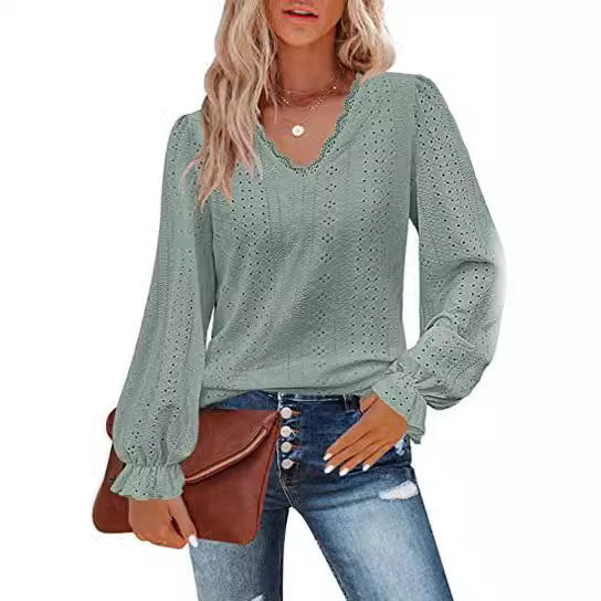 Women's Casual V-Neck T-Shirt with Geometric Pattern Cotton 6