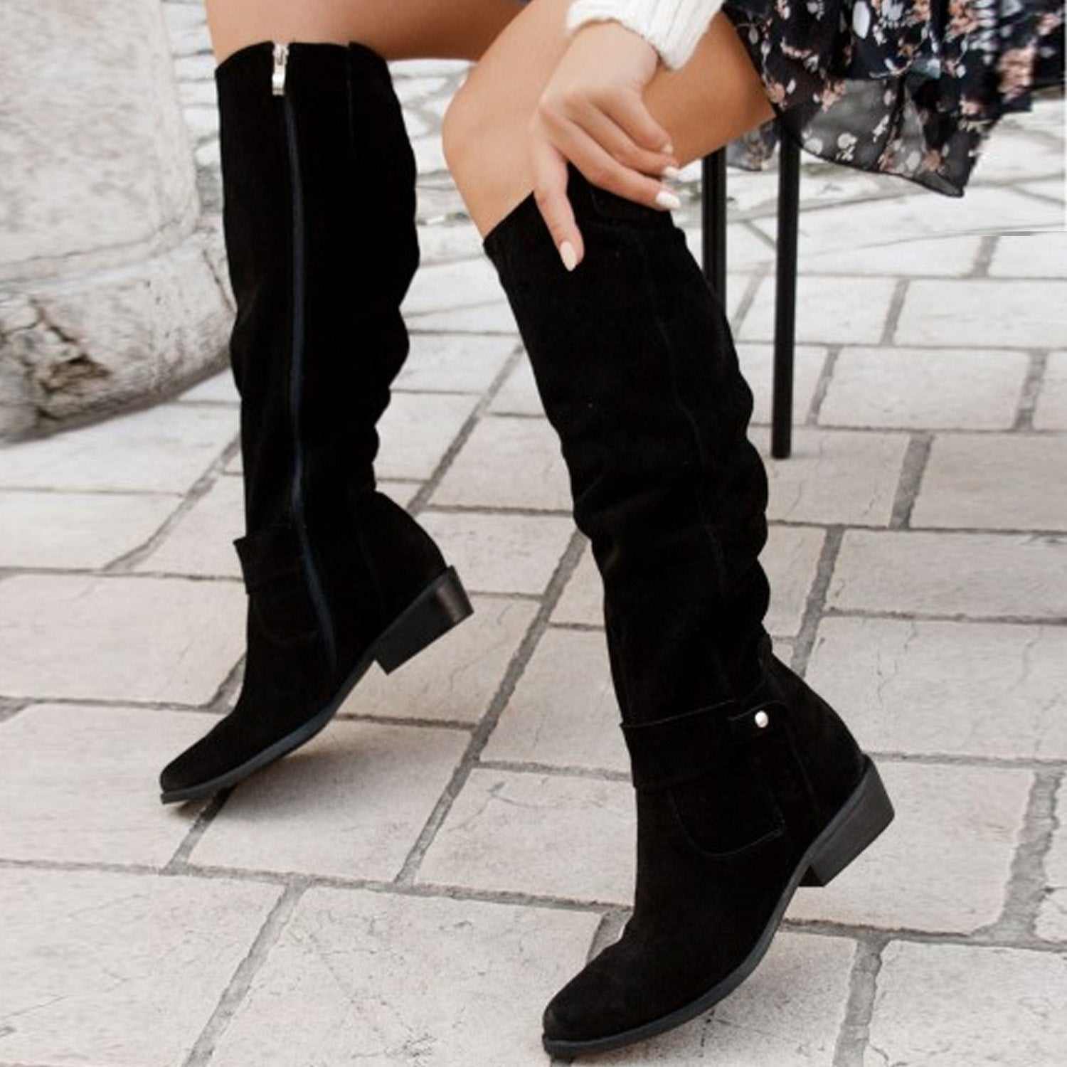 Women's Elegant Black Ankle Boots Suede Comfortable Chic Booties 3