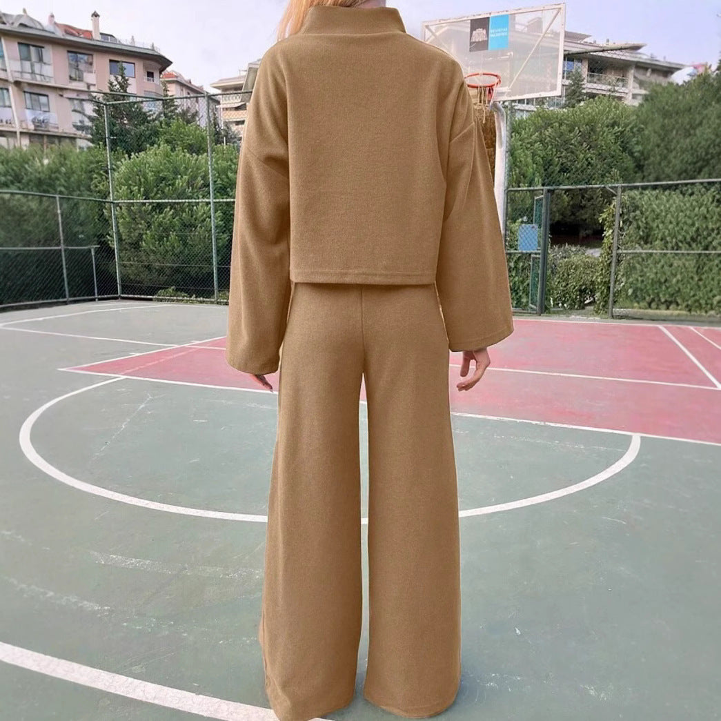 Women's Casual Knit Long Sleeve Top and Wide Leg Pants Set Comfort and Elegance 2