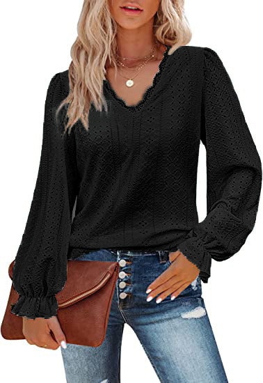 Women's Casual V-Neck T-Shirt with Geometric Pattern Cotton 10