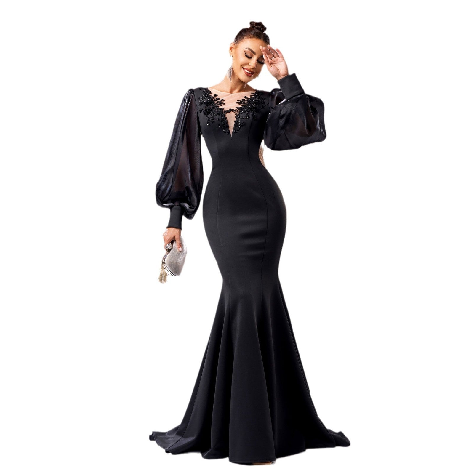Women's Elegant Fishtail Formal Dress with Applique Detail Polyester 6