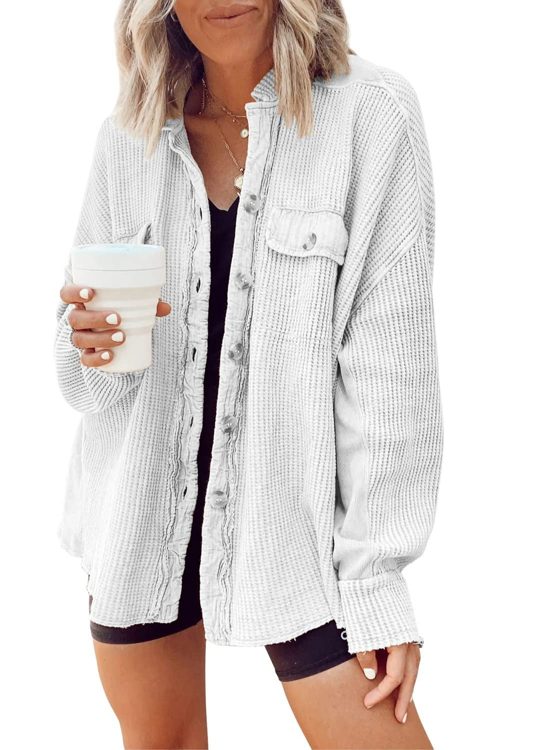Women's Elegant Button-Up Shirt Jacket Versatile Long Sleeve 2
