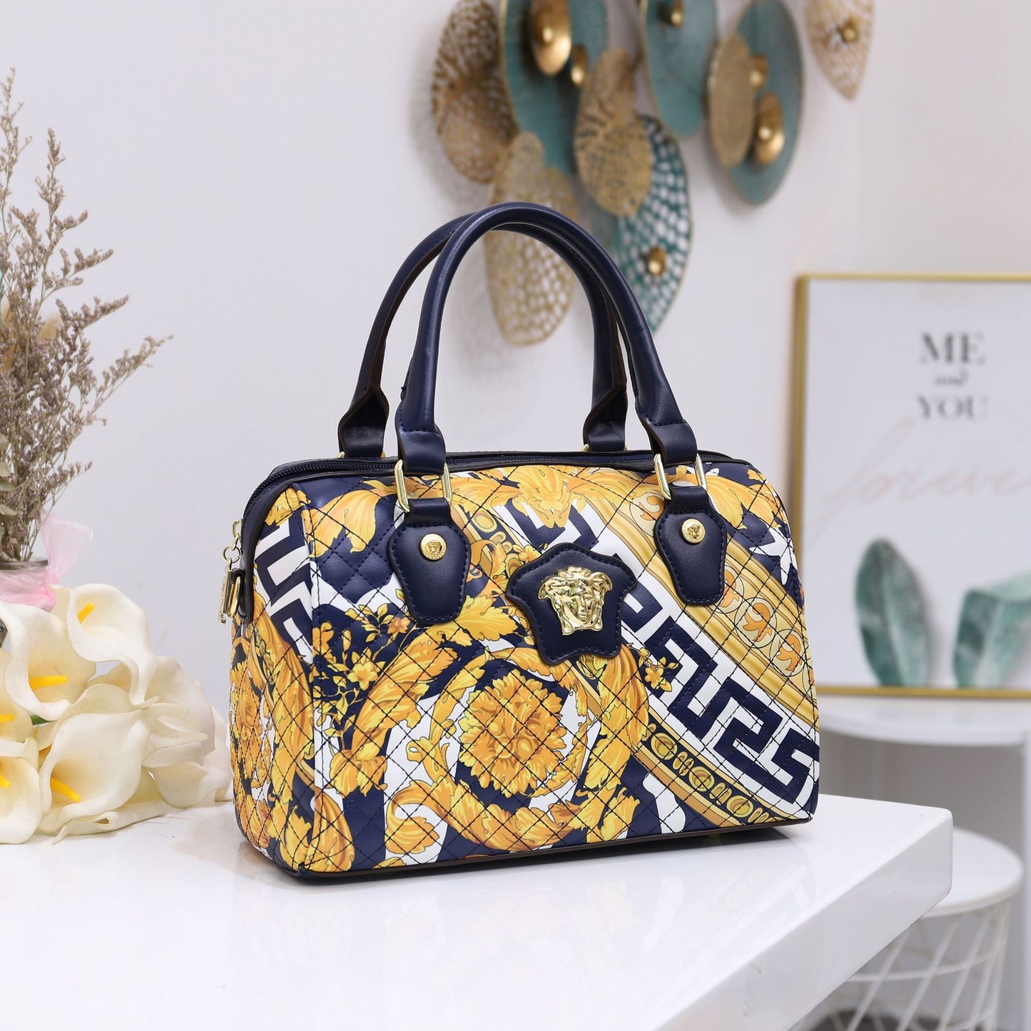 Women's Retro Boston Print Handbag Medium PU Pillow Bag 2