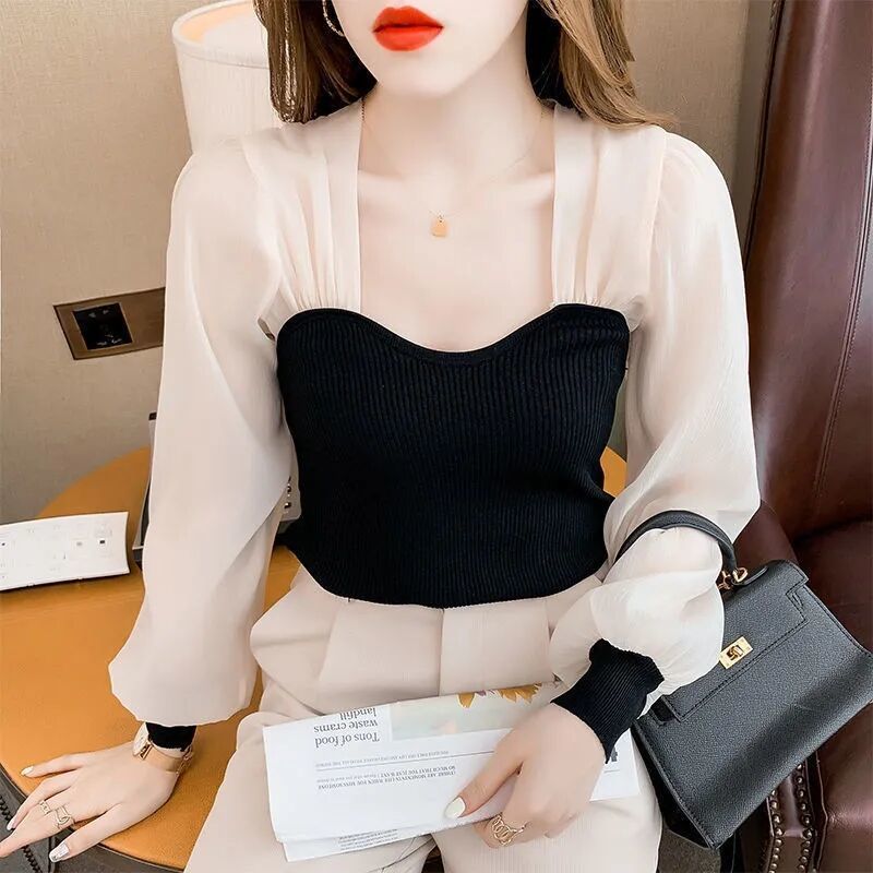 Women's Stylish Puff Sleeve Ice Silk Top Slim Fit 8