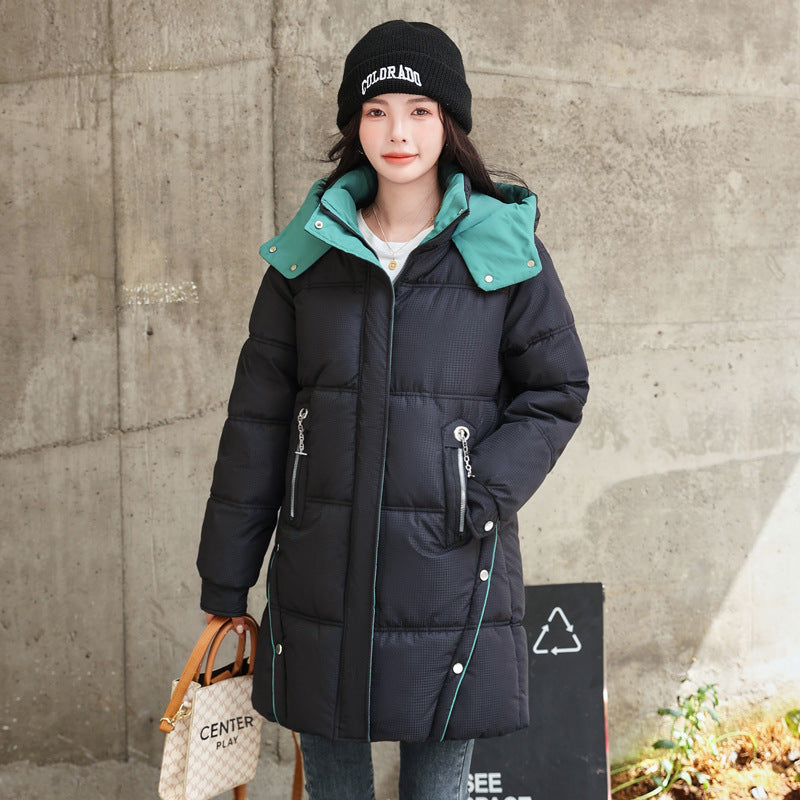 Women's Mid-Length Thickened Down Cotton Coat with Pockets 8