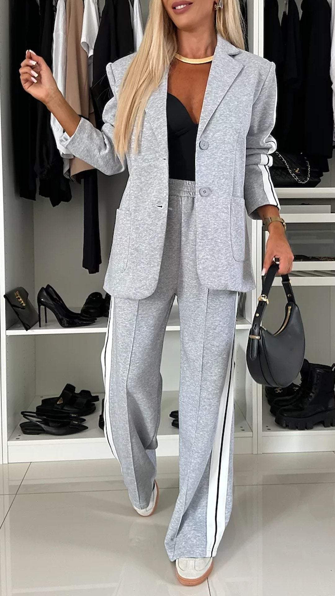 Women's Elegant Long Sleeve Casual Suit with Notched Collar 4