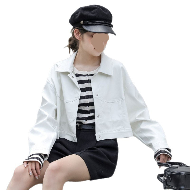 Women's Short Vintage Leather Jacket Stylish Chic Design 5