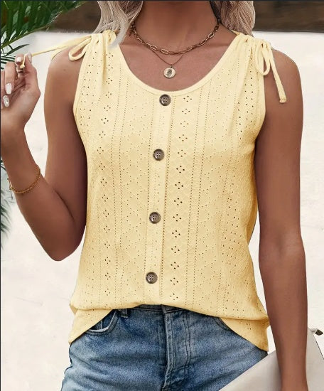 Women's Casual Sleeveless Tank Top with Eyelet Design Polyester 2