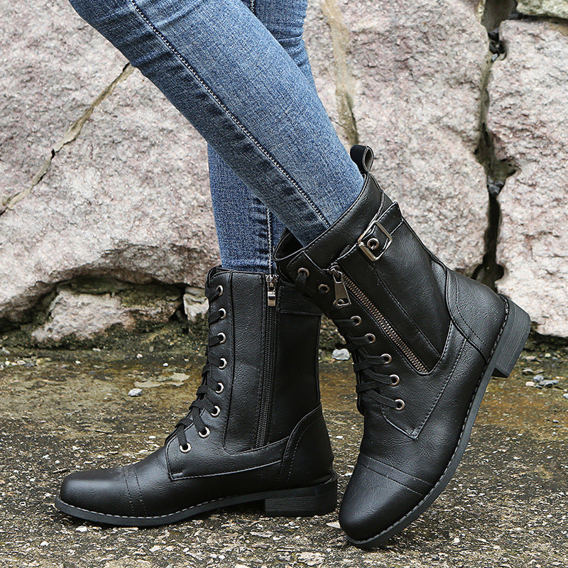 Women's Elegant Lace-Up Ankle Boots Low Heel Comfort 5