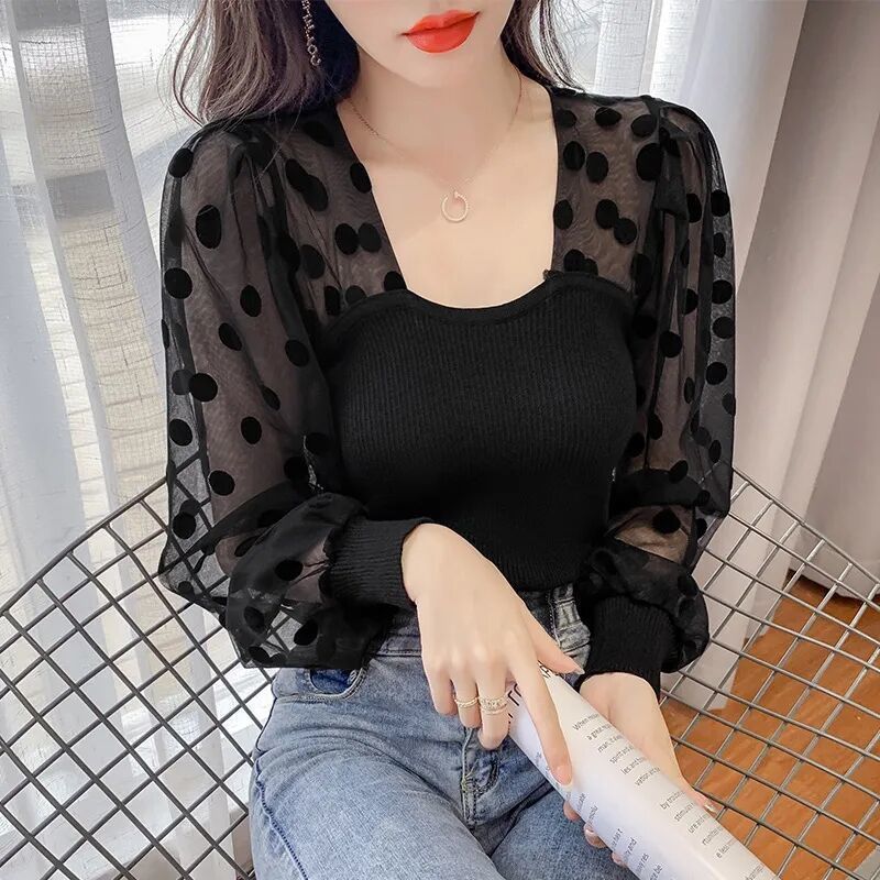Women's Stylish Puff Sleeve Ice Silk Top Slim Fit 3