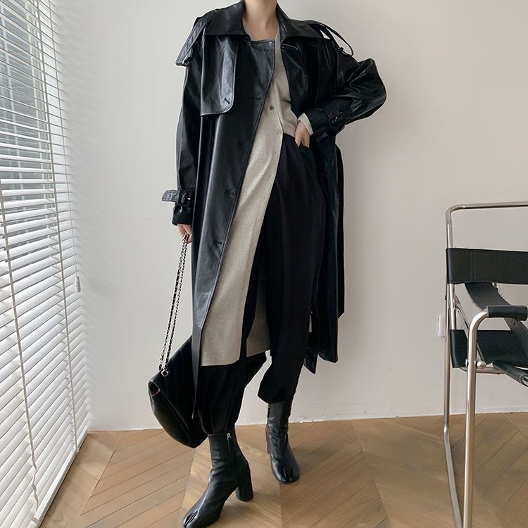 Women's Stylish Mid-Length Slimming PU Coat for Temperament Commute 5