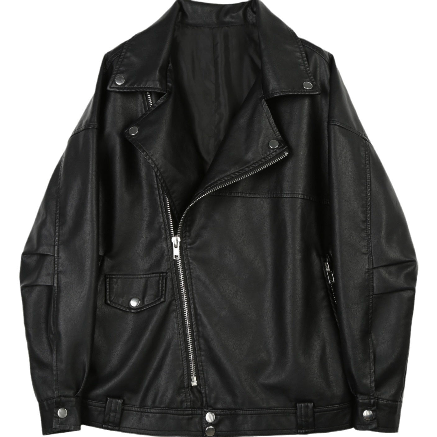 Women's Casual Loose Plus Size Black Leather Coat 6