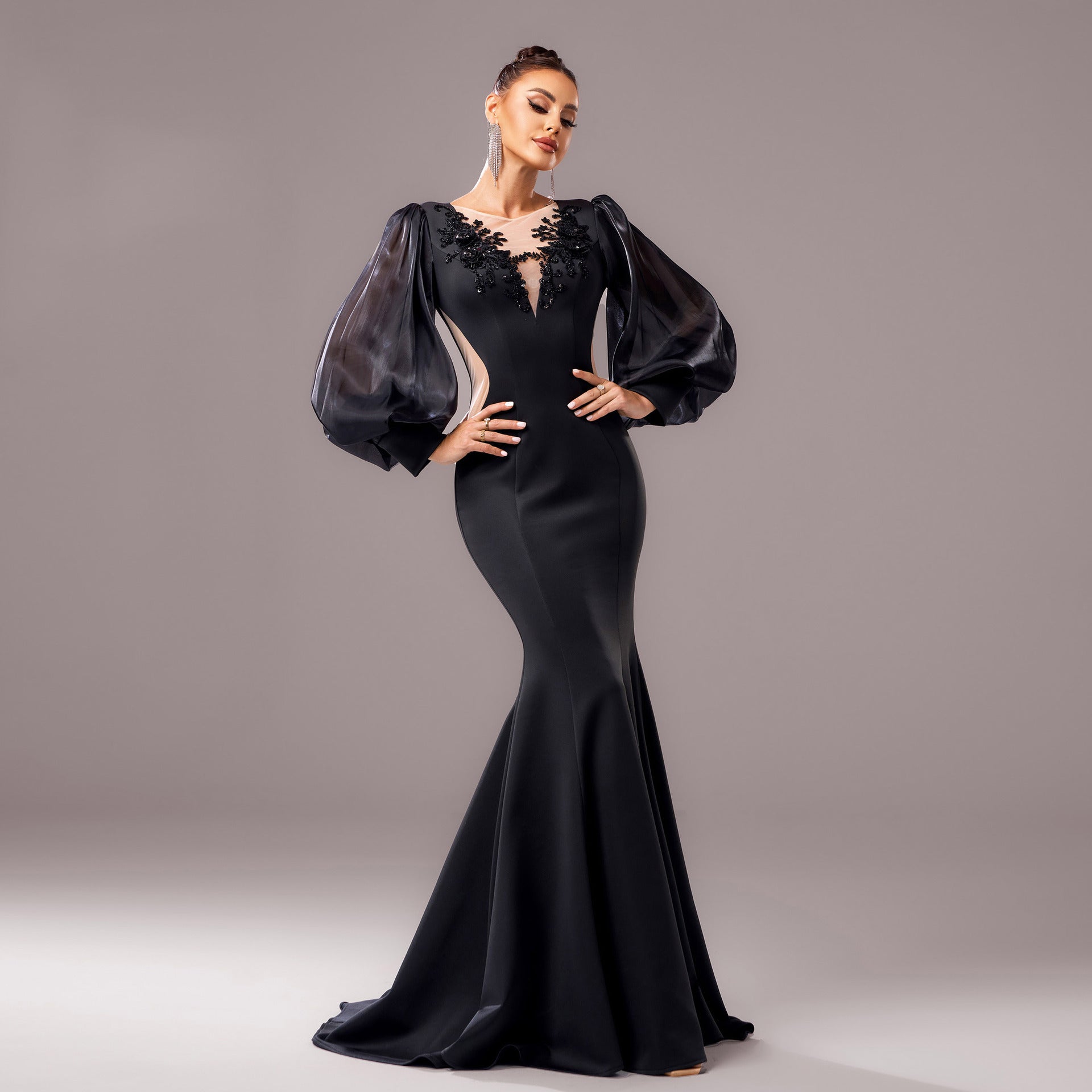 Women's Elegant Fishtail Formal Dress with Applique Detail Polyester 3