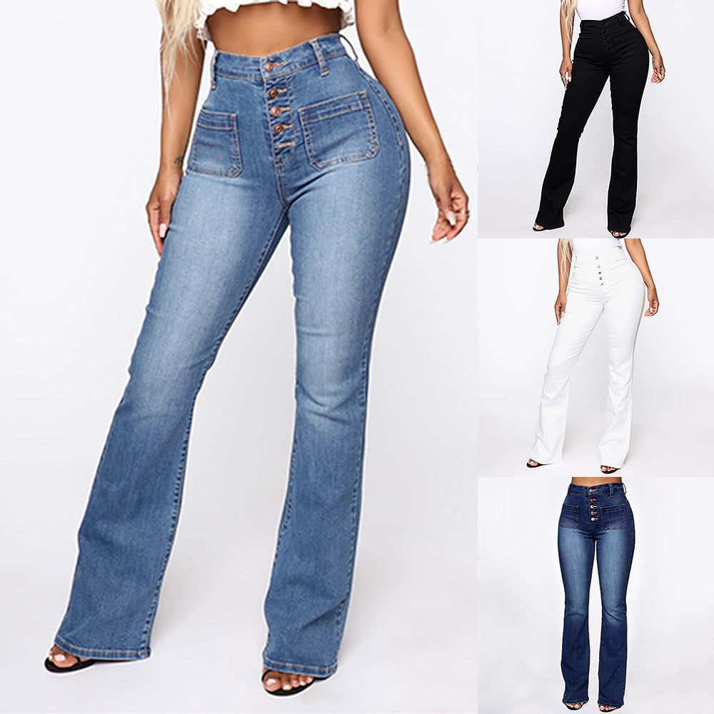 Women's Slim Fit Washed Denim Trousers with Pockets 4