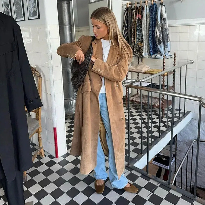 Women's Elegant Plush Long Sleeve Coat with Notched Collar 1