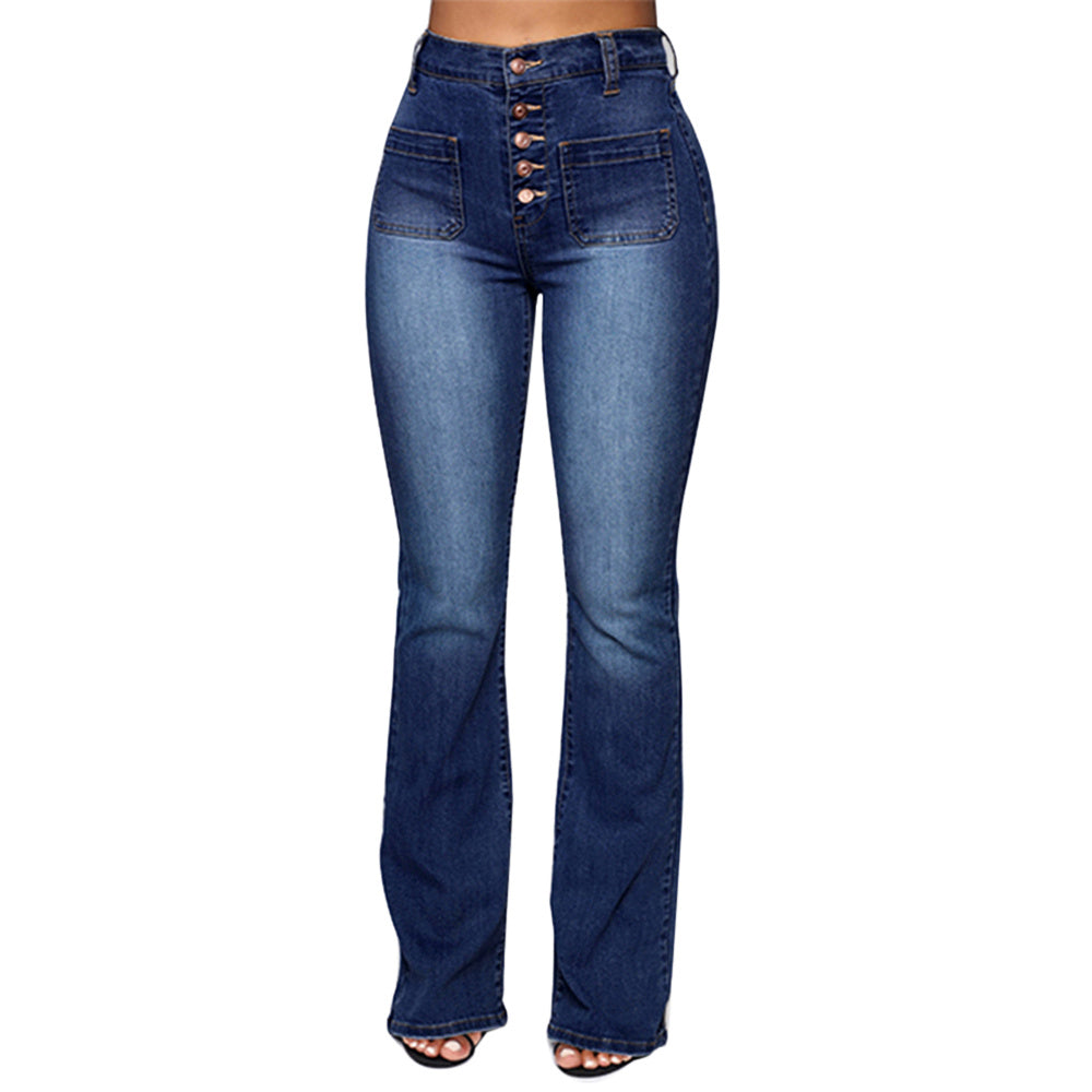 Women's Slim Fit Washed Denim Trousers with Pockets 2