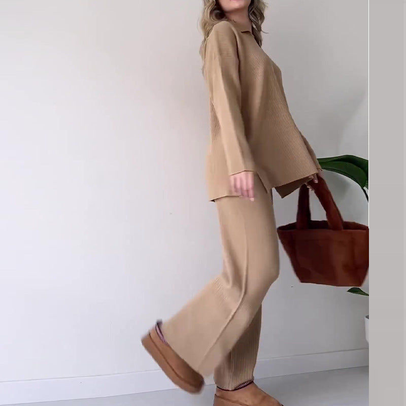 Women's Casual Two-Piece Knit Set with Elegant Collar 7
