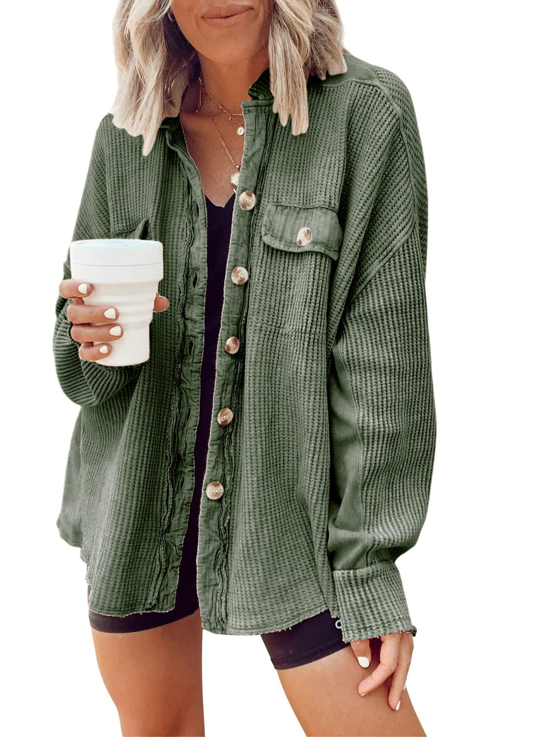 Women's Elegant Button-Up Shirt Jacket Versatile Long Sleeve 6