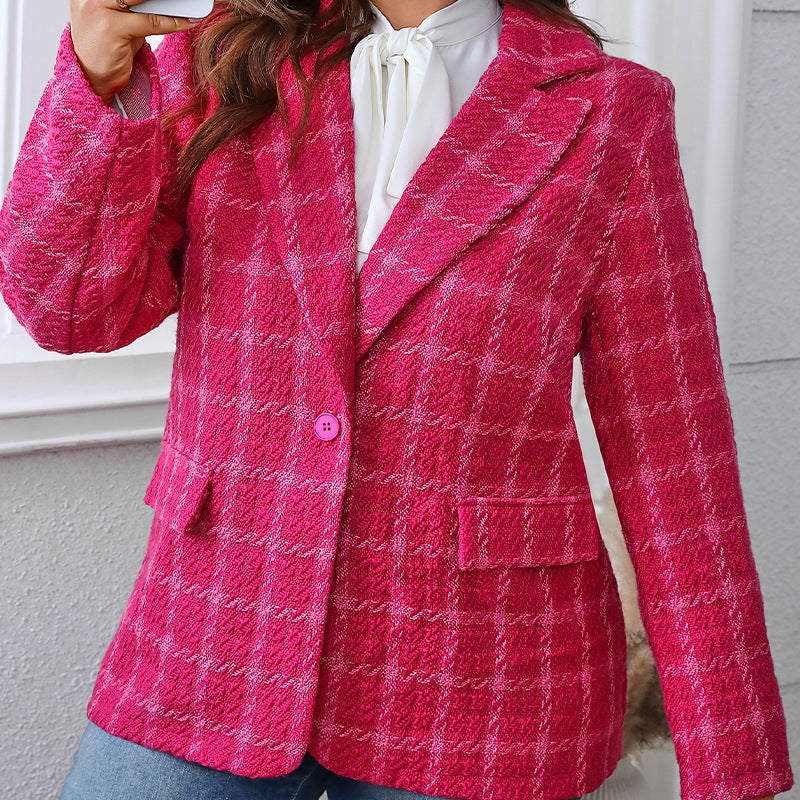 Women's Plus Size Loose Plaid Coat with Pockets Polyester 2