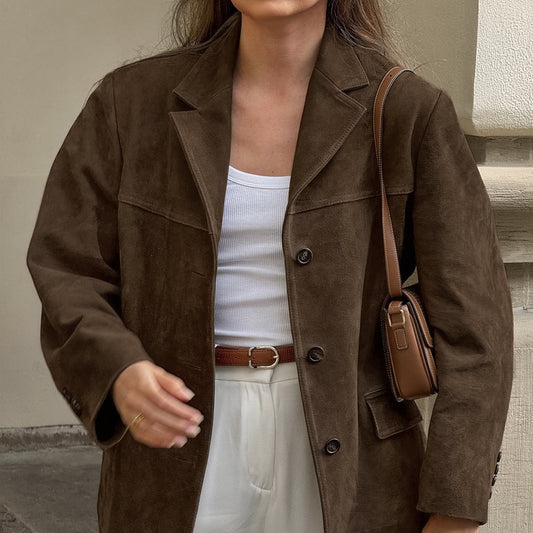 Women's Retro Design Overcoat with Folded Collar Elegant Vintage Style 1