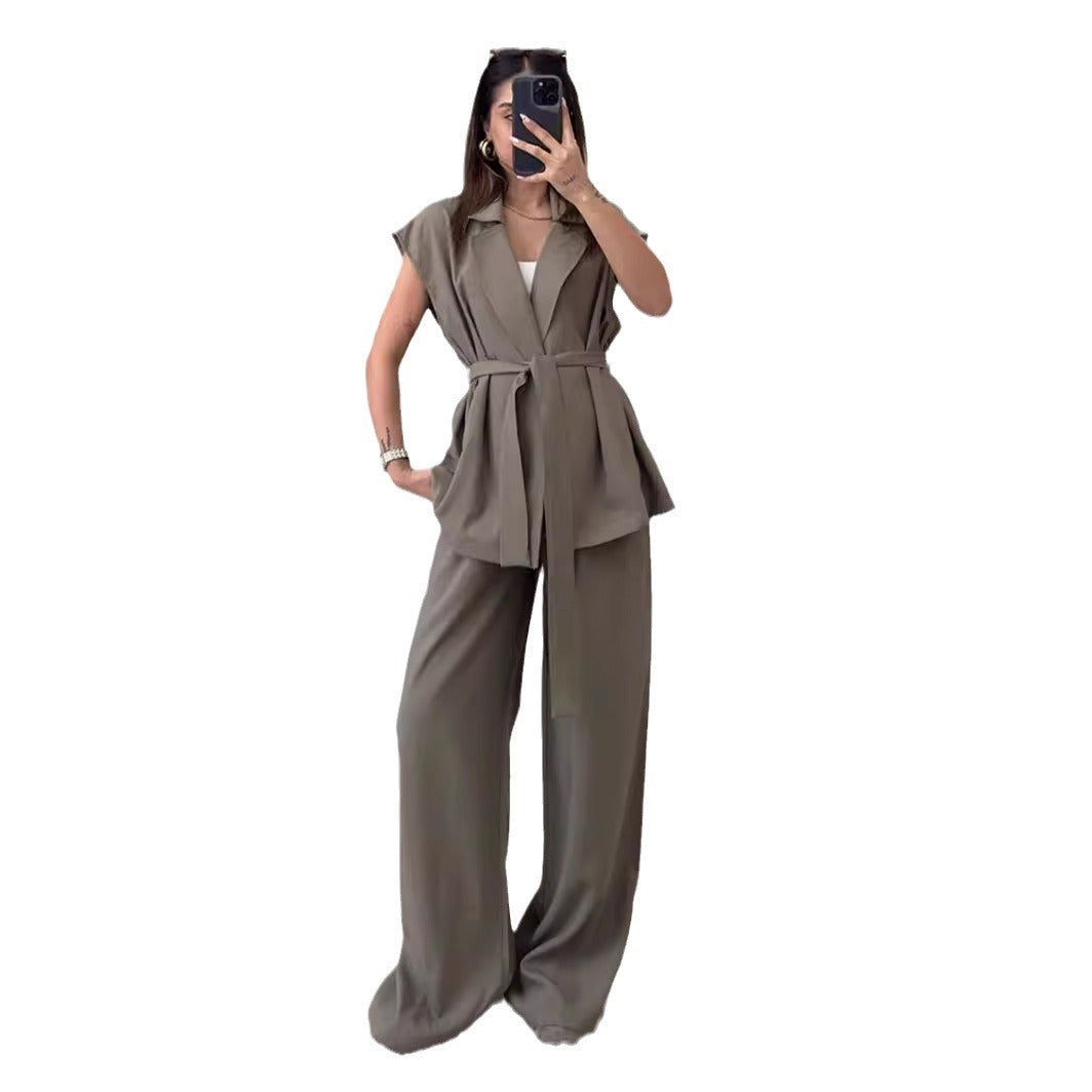Women's Oversized Sleeveless Cardigan and High-Waisted Pants Set for Chic Comfort 3