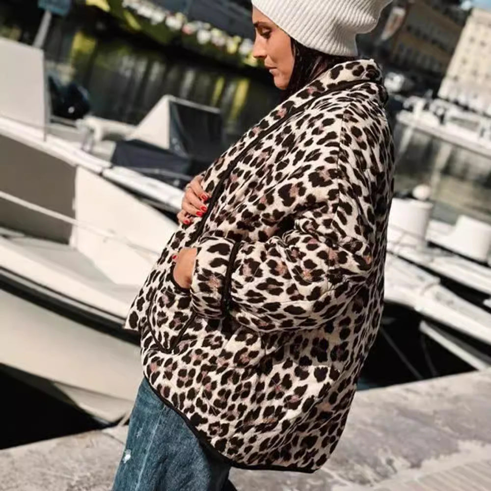 Women's Bold Leopard Print Cotton Coat for Stylish Comfort 3