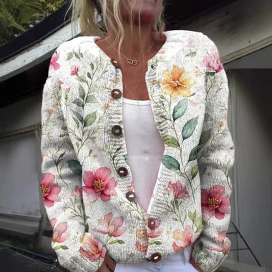 Women's 3D Printed Cardigan Sweater Knit Comfortable Modern Design 1