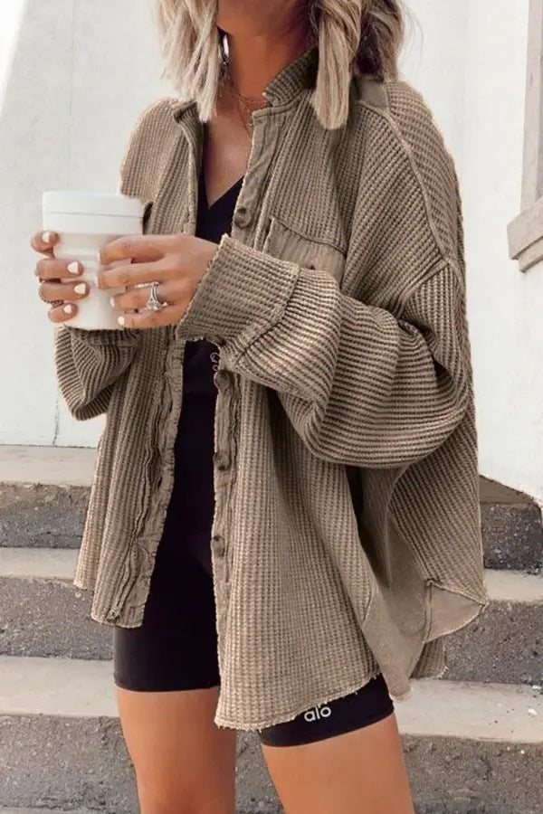 Women's Elegant Button-Up Shirt Jacket Versatile Long Sleeve 8