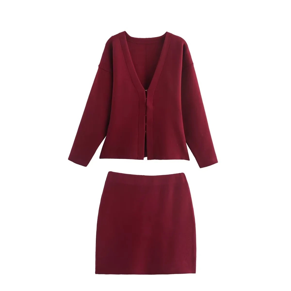 Women's Elegant Long Sleeve V-Neck Knit Suit Comfortable Soft Fabric 2