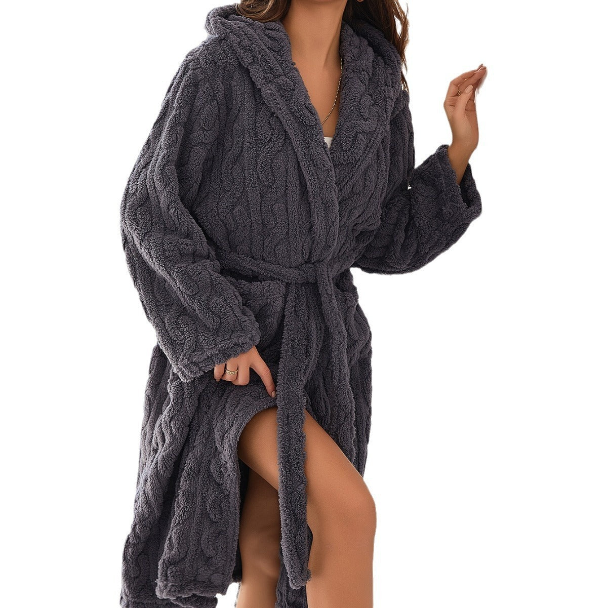 Women's Plus Size Hooded Nightgown Comfortable Cotton Velvet 9