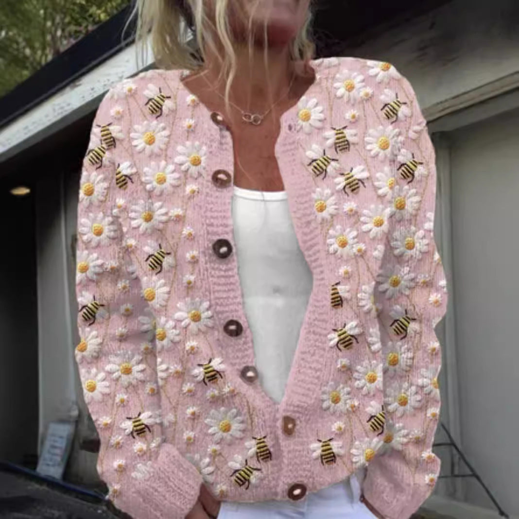 Women's 3D Printed Cardigan Sweater Knit Comfortable Modern Design 5
