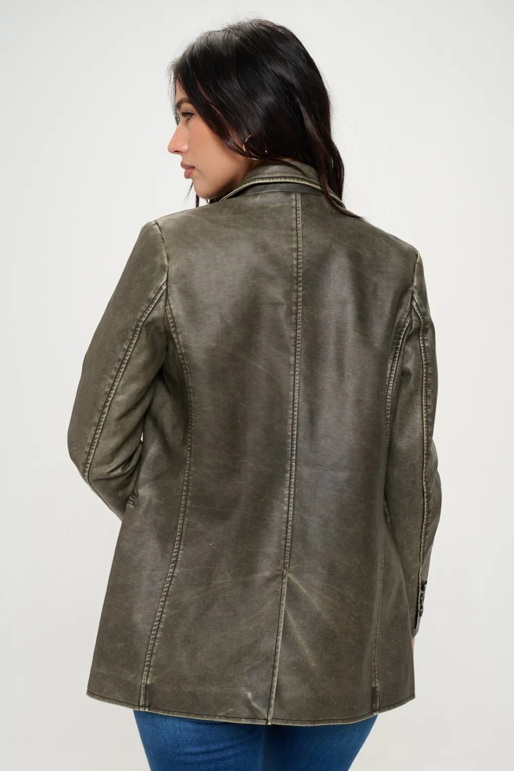 Women's Stylish Single-Breasted Vegan Leather Blazer Ethical Fashion 3