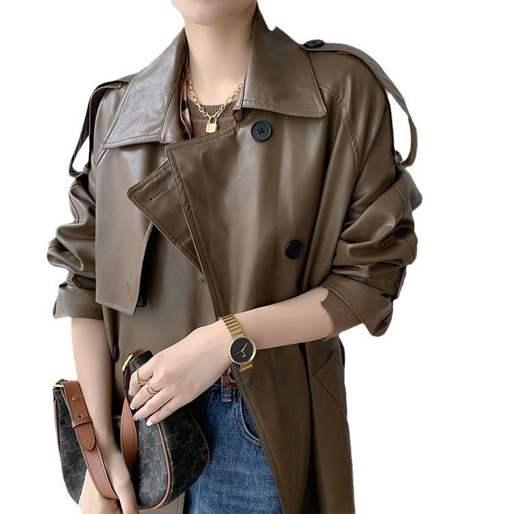 Women's Stylish Mid-Length Slimming PU Coat for Temperament Commute 6