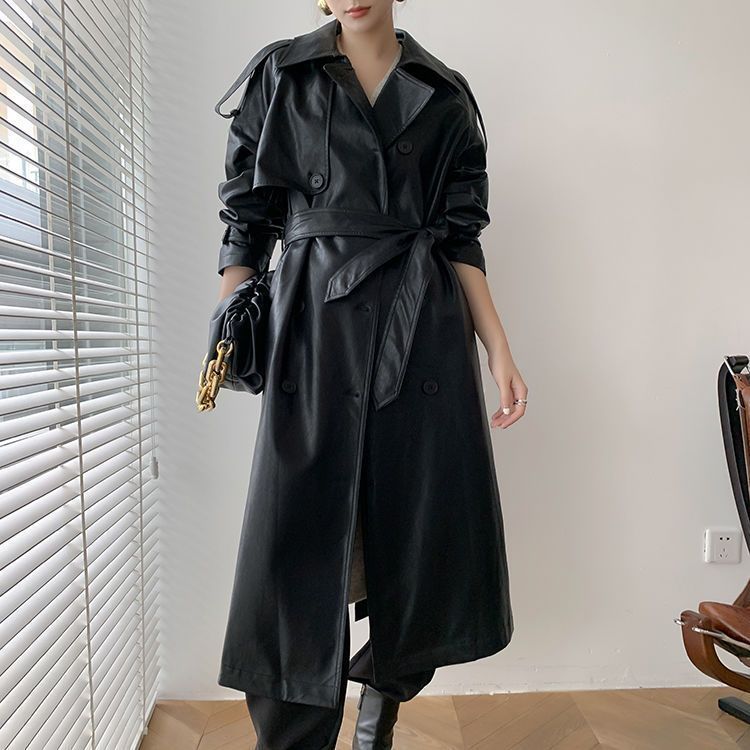 Women's Stylish Mid-Length Slimming PU Coat for Temperament Commute 4