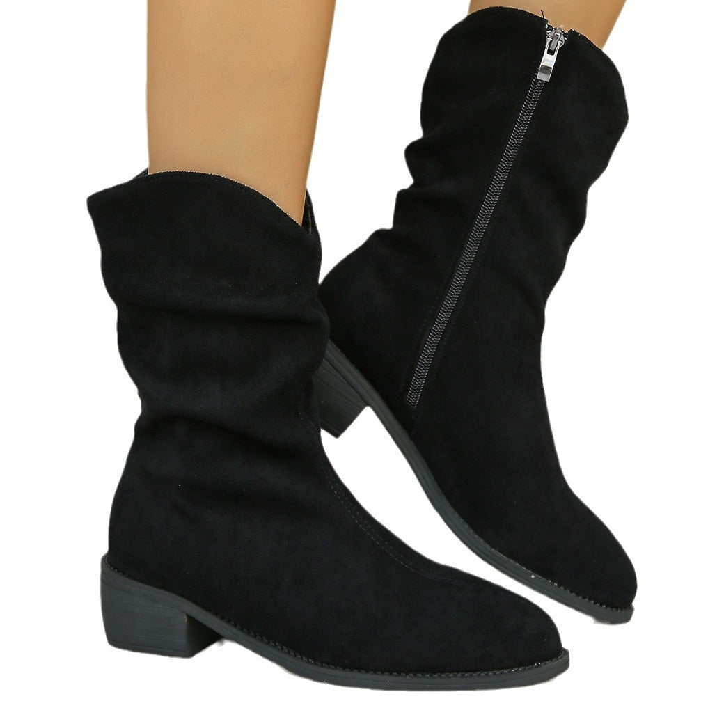 Women's Retro Mid Calf Cowboy Boots Black Artificial PU 3