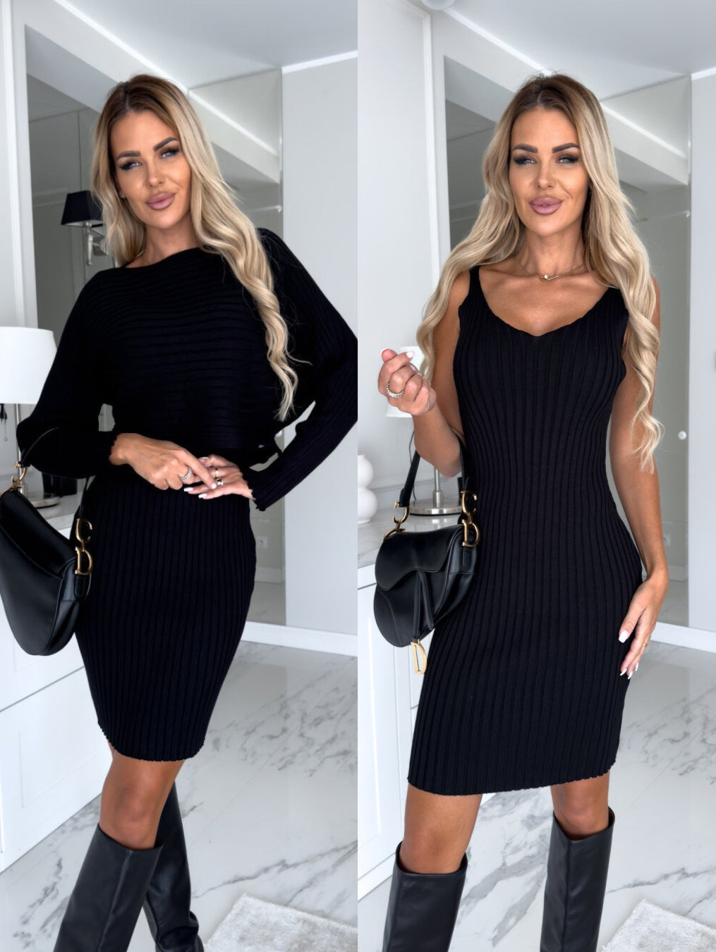 Women's Stylish Long Sleeve Top and Slim Suspender Skirt Set Polyester 9