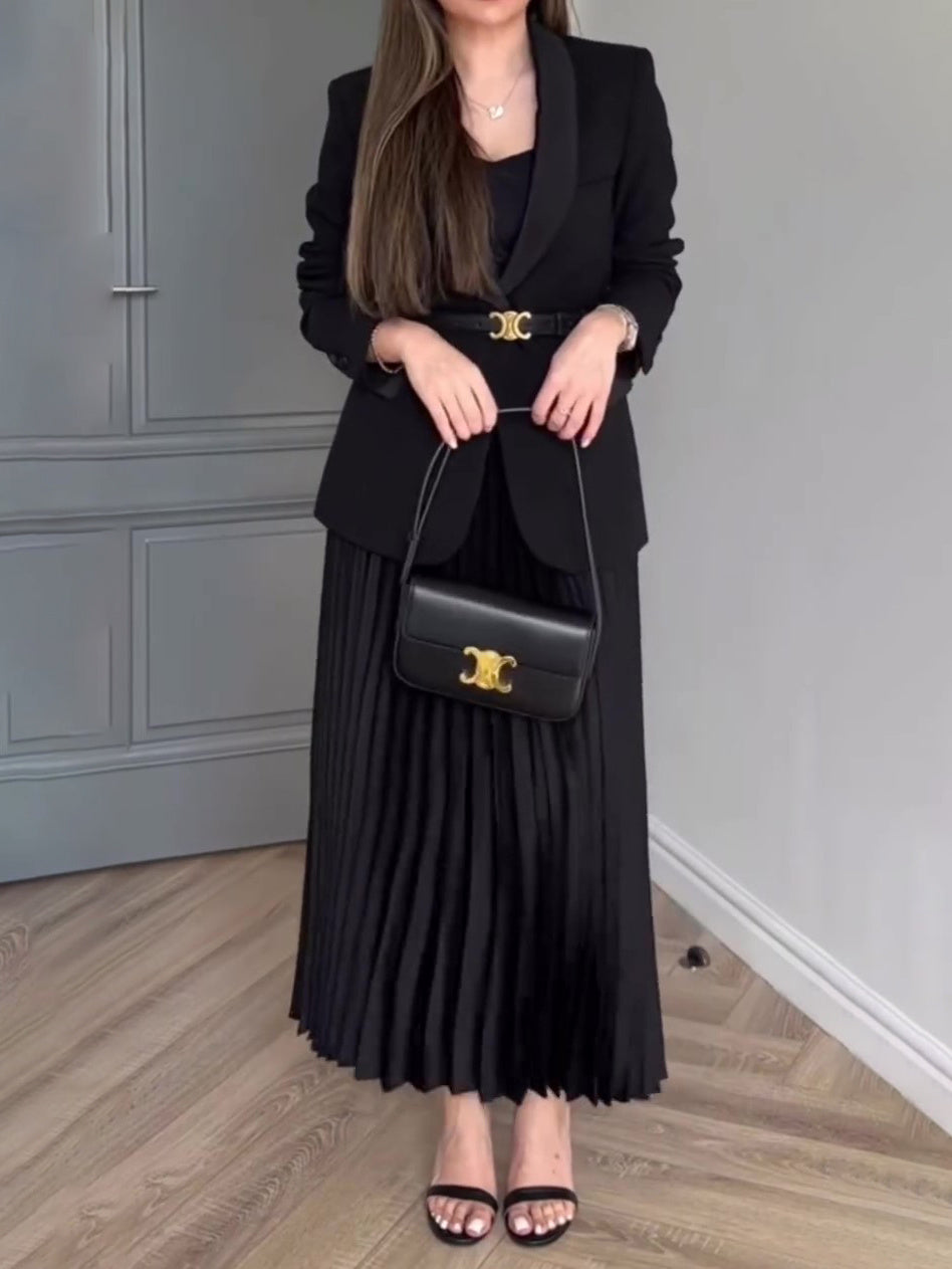 Women's Elegant Blazer and Pleated Skirt Set for Professional and Formal Wear 4