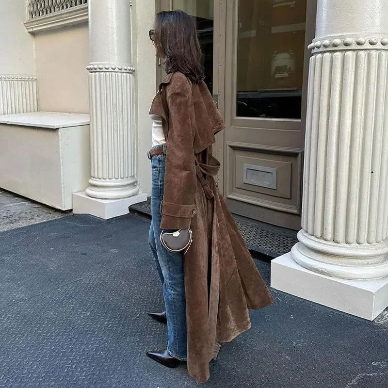 Women's Vintage Long Suede Coat Elegant Winter Style 7