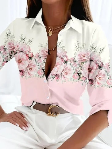 Women's Casual Long Sleeve Printed Shirt Loose Fit Acetate Fiber 10
