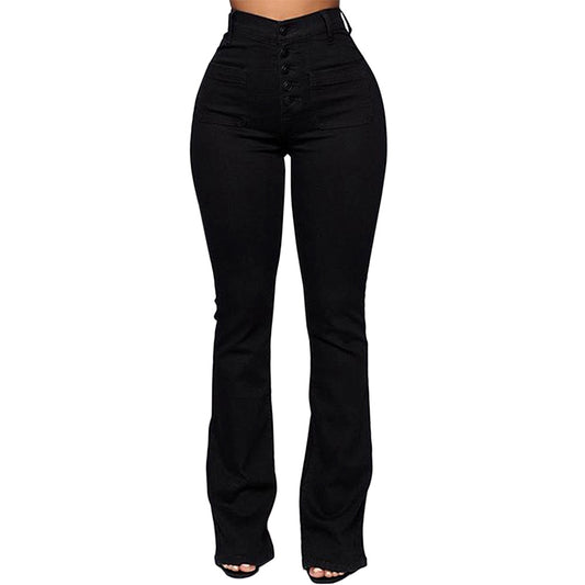 Women's Slim Fit Washed Denim Trousers with Pockets 1