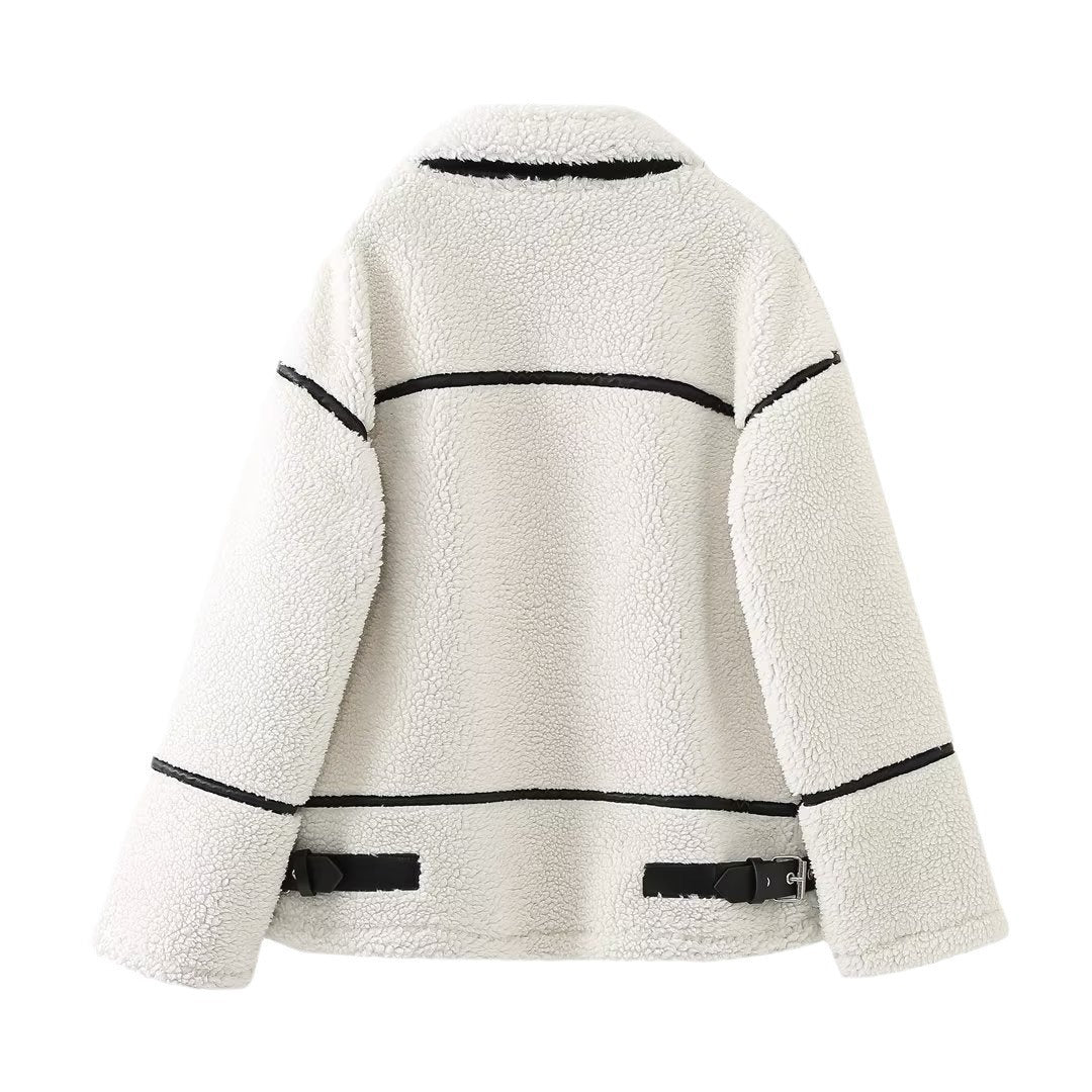 Women's Stylish Patchwork Jacket Coat Medium Thickness Polyester 5
