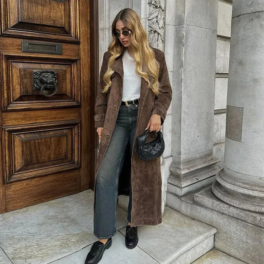 Women's Vintage Long Suede Coat Elegant Winter Style 1