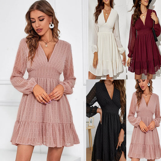 Women's Elegant Long Sleeve V-Neck Dress for Modern Style 1