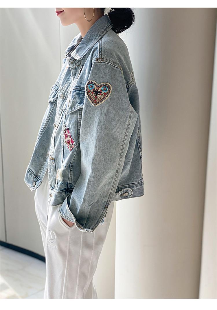 Women's Casual Ripped Denim Jacket Loose Fit Cotton 4