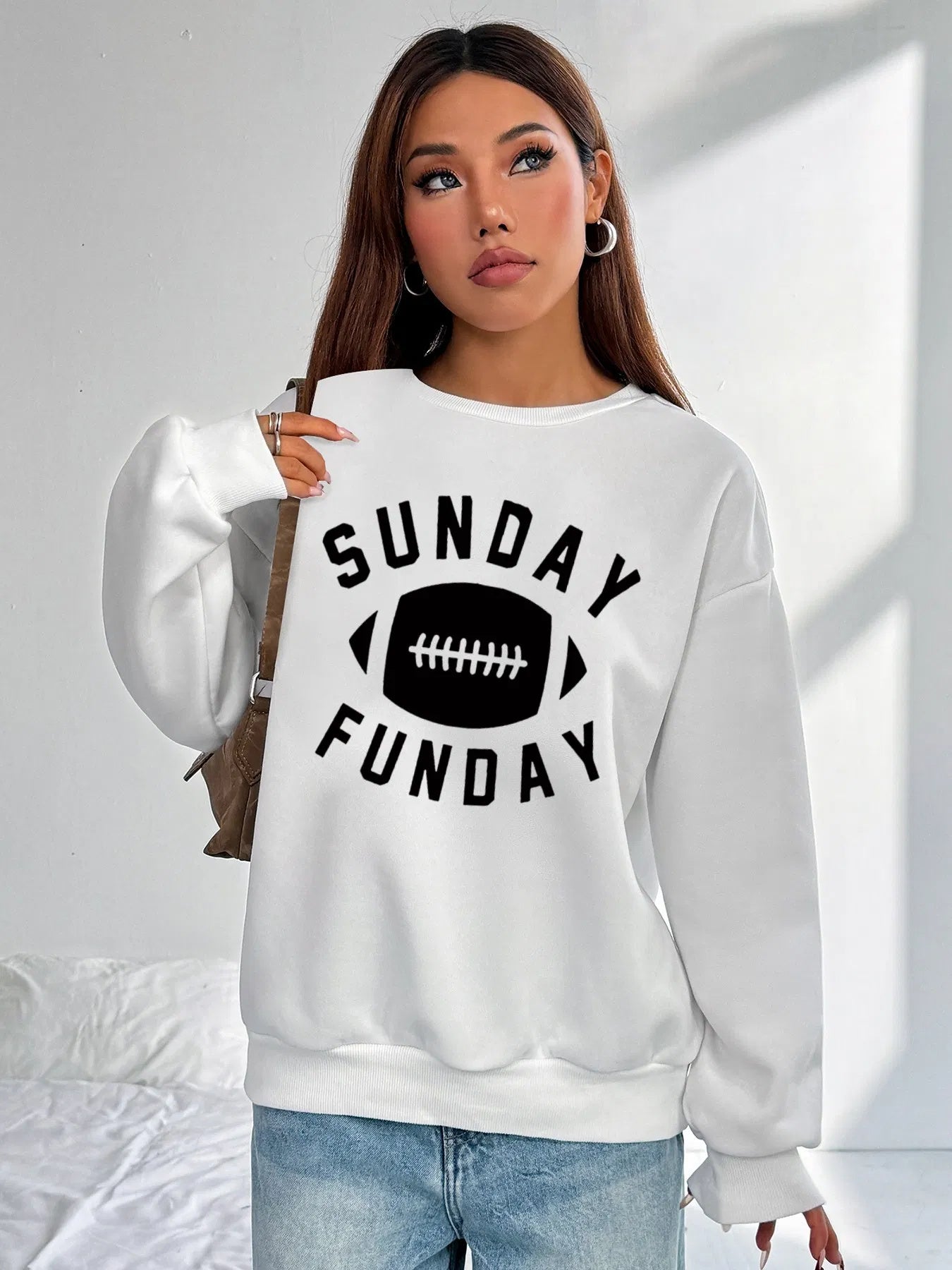 Women's Casual Pullover Sweater with American Football Print Cotton 11