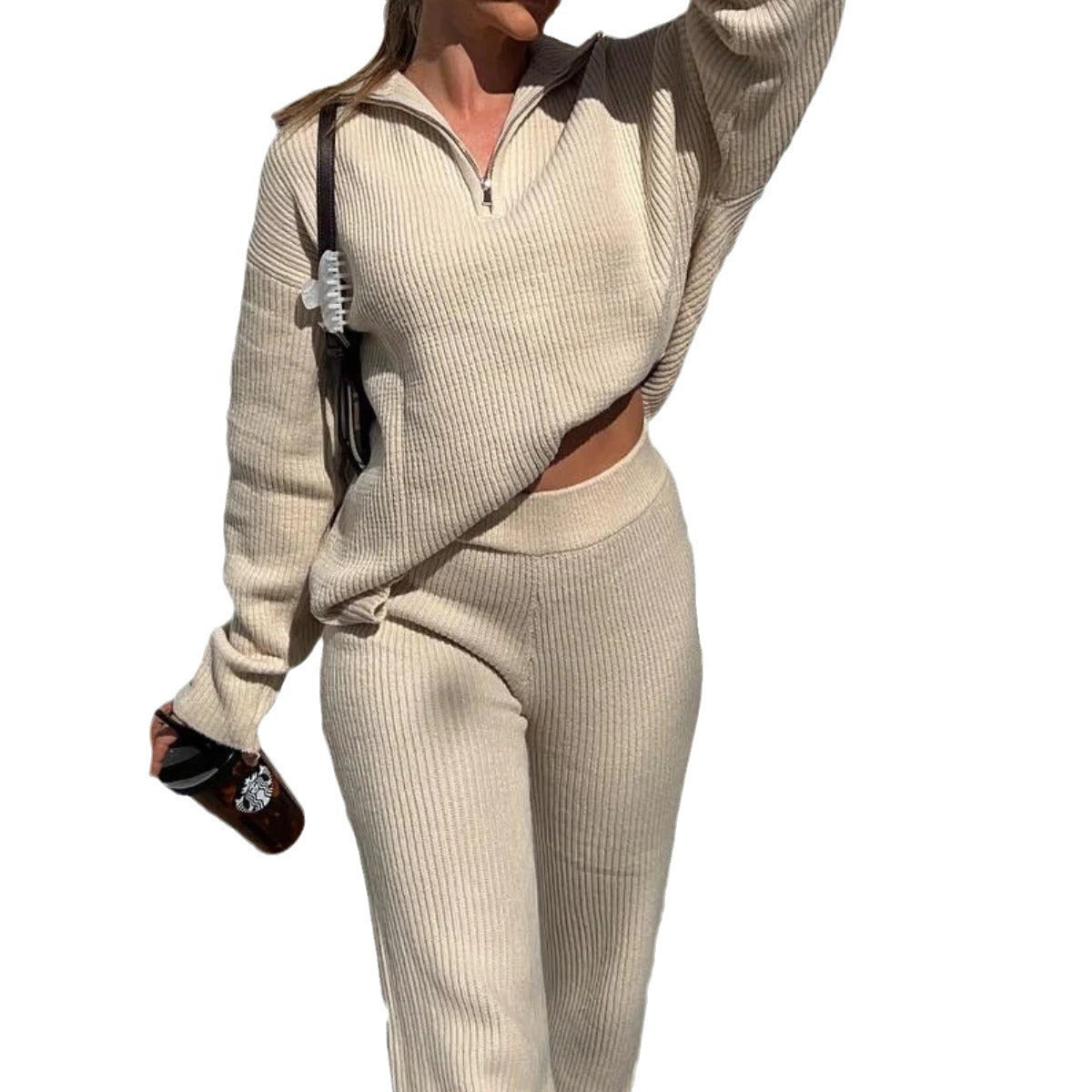 Women's Loungewear Set with Elegant Collar Soft Knit for Everyday Comfort 4
